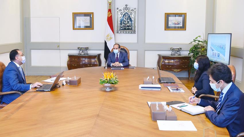 الرئيس عبد الفتاح السيسي يجتمع برئيس مجلس الوزراء ووزيرة التعاون الدولي  5/7/2020