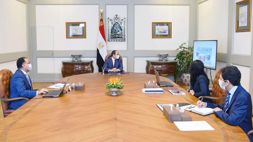 الرئيس عبد الفتاح السيسي يجتمع برئيس مجلس الوزراء ووزيرة التعاون الدولي  5/7/2020