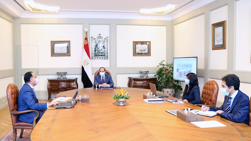الرئيس عبد الفتاح السيسي يجتمع برئيس مجلس الوزراء ووزيرة التعاون الدولي  5/7/2020