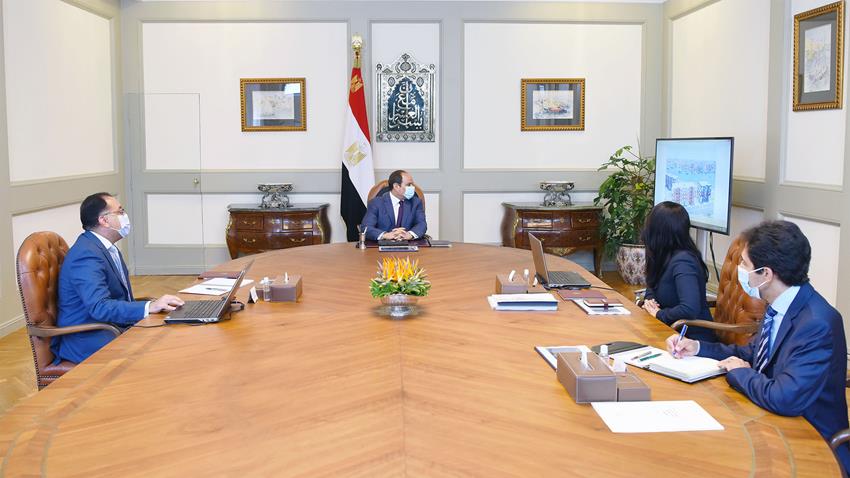 President El-Sisi Meets with PM and Minister of International Cooperation