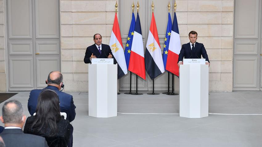 كلمة الرئيس عبد الفتاح السيسي خلال المؤتمر الصحفي المشترك مع الرئيس الفرنسي 7-12-2020