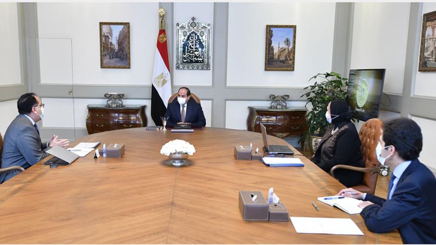 الرئيس عبد الفتاح السيسي يجتمع رئيس مجلس الوزراء، ووزيرة التجارة والصناعة