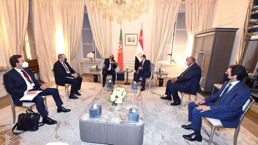 الرئيس عبد الفتاح السيسي يلتقي رئيس وزراء البرتغال بمقر إقامة سيادته بالعاصمة الفرنسية باريس