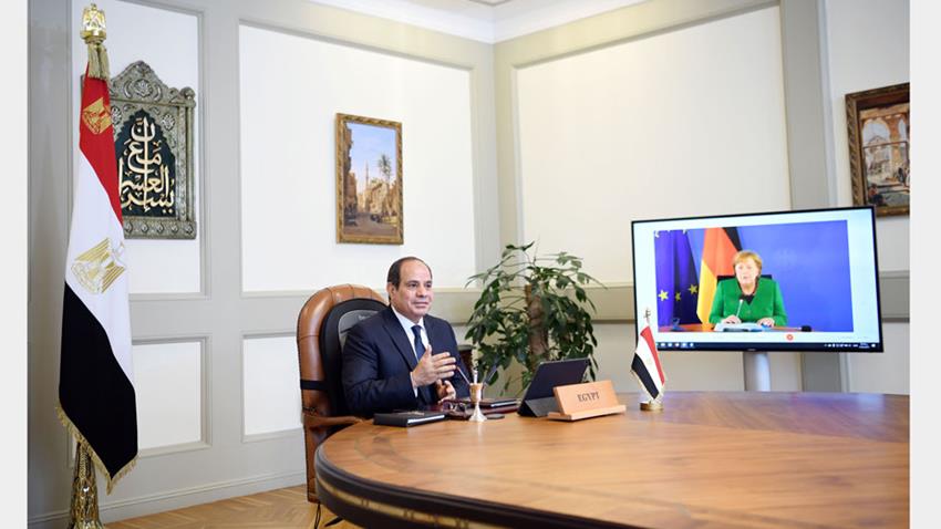 الرئيس عبد الفتاح السيسي يتلقى اتصالًا هاتفيًا عبر تقنية الفيديو كونفرانس من المستشارة الألمانية 26/5/2021