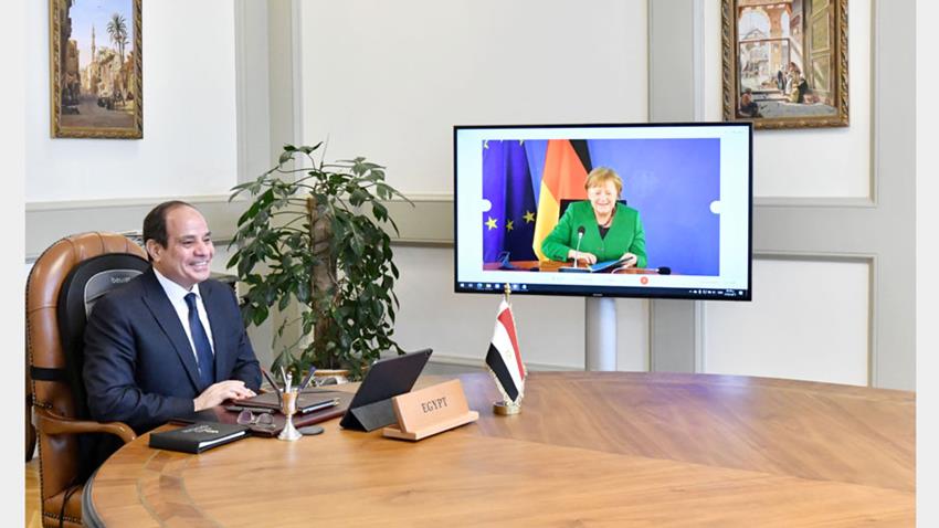 الرئيس عبد الفتاح السيسي يتلقى اتصالًا هاتفيًا عبر تقنية الفيديو كونفرانس من المستشارة الألمانية 26/5/2021