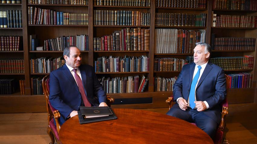 الرئيس عبد الفتاح السيسي يعقد مباحثات مع رئيس الوزراء المجري بمقر رئاسة الوزراء ببودابست 13/10/2021