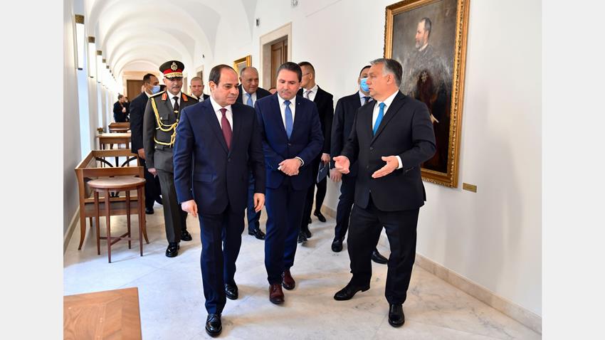 الرئيس عبد الفتاح السيسي يعقد مباحثات مع رئيس الوزراء المجري بمقر رئاسة الوزراء ببودابست 13/10/2021