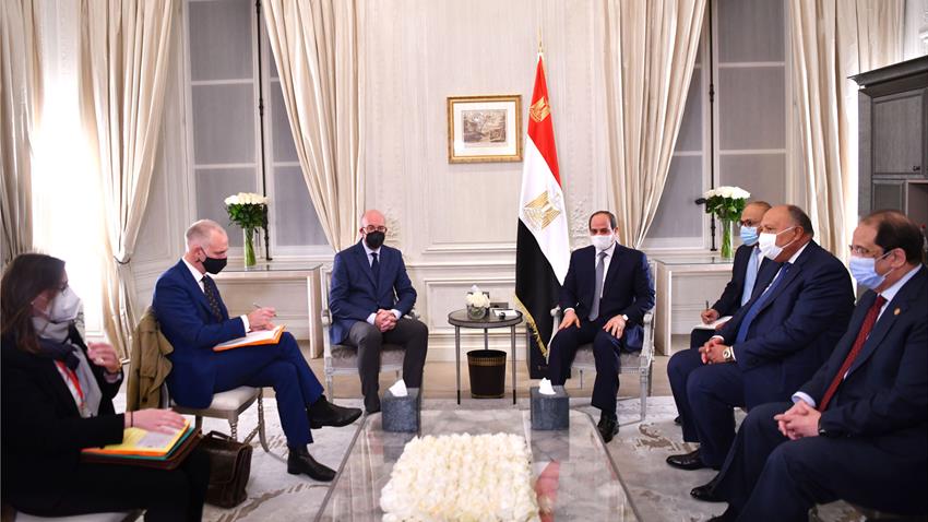 الرئيس عبد الفتاح السيسي يلتقي رئيس المجلس الأوروبي بالعاصمة باريس 12/11/2021
