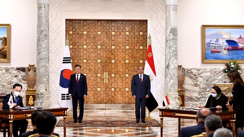 الرئيس عبد الفتاح السيسي يشهد مراسم التوقيع على عدد من مذكرات التفاهم بين مصر وكوريا الجنوبية 20/01/2022