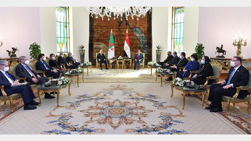 الرئيس عبد الفتاح السيسي يعقد جلسة مباحثات ثنائية مع الرئيس الجزائري 25-1-2022
