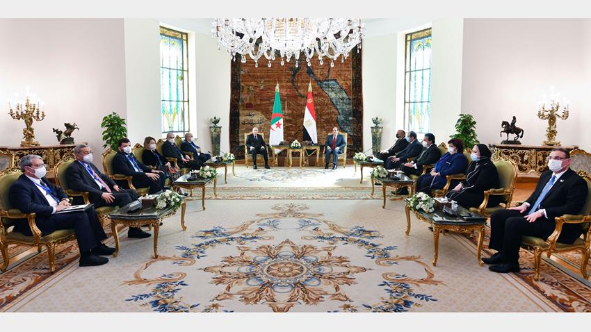 الرئيس عبد الفتاح السيسي يعقد جلسة مباحثات ثنائية مع الرئيس الجزائري 25-1-2022