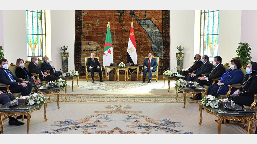 الرئيس عبد الفتاح السيسي يعقد جلسة مباحثات ثنائية مع الرئيس الجزائري 25-1-2022