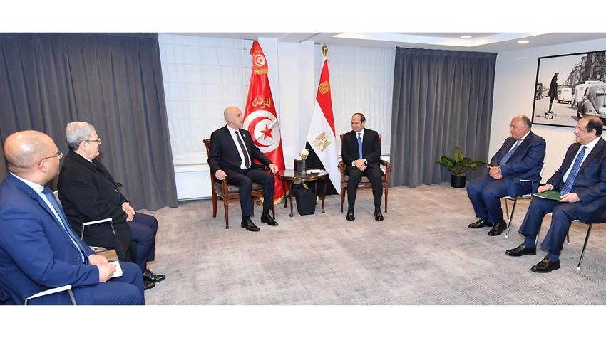 الرئيس عبد الفتاح السيسي يستقبل رئيس الجمهورية التونسية بمقر إقامته بالعاصمة البلجيكية بروكسل