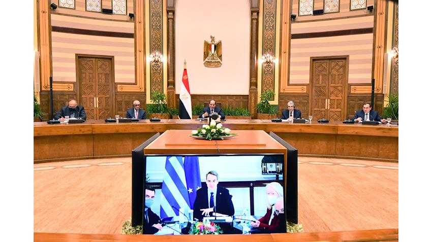 President El-Sisi Holds Meeting with Greek PM via Video Conference