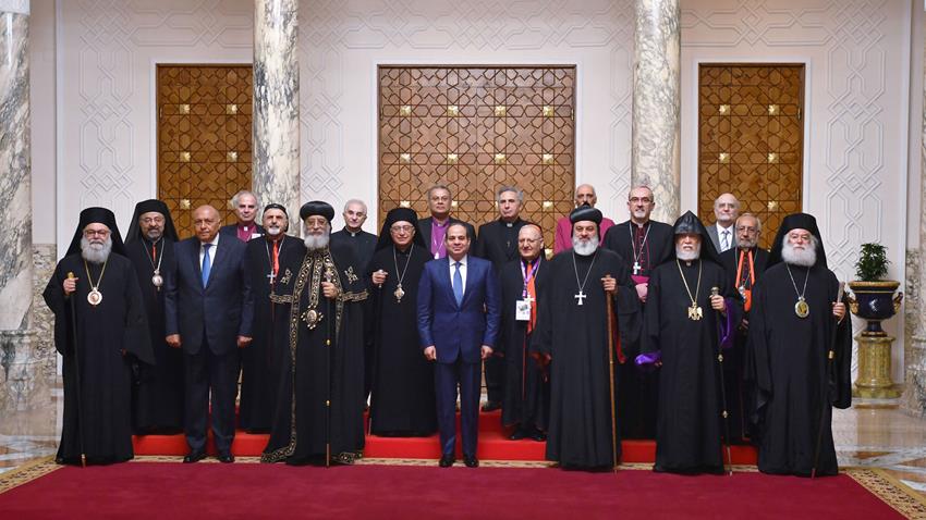 الرئيس عبد الفتاح السيسي يستقبل رؤساء الكنائس المشاركين في الجمعية العمومية لمجلس كنائس الشرق الأوسط