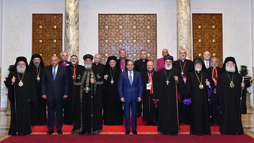 الرئيس عبد الفتاح السيسي يستقبل رؤساء الكنائس المشاركين في الجمعية العمومية لمجلس كنائس الشرق الأوسط