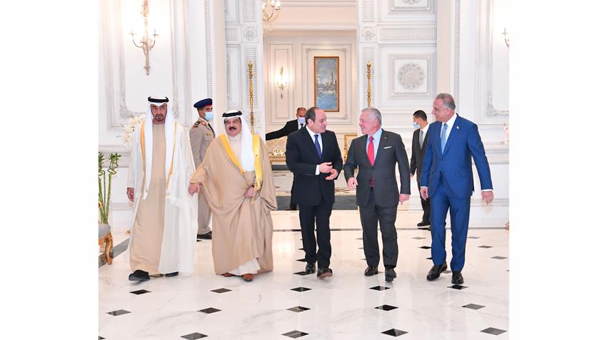 الرئيس عبد الفتاح السيسي بحضور رئيس الإمارات يستقبل كلًا من ملكي الأردن والبحرين ورئيس وزراء العراق