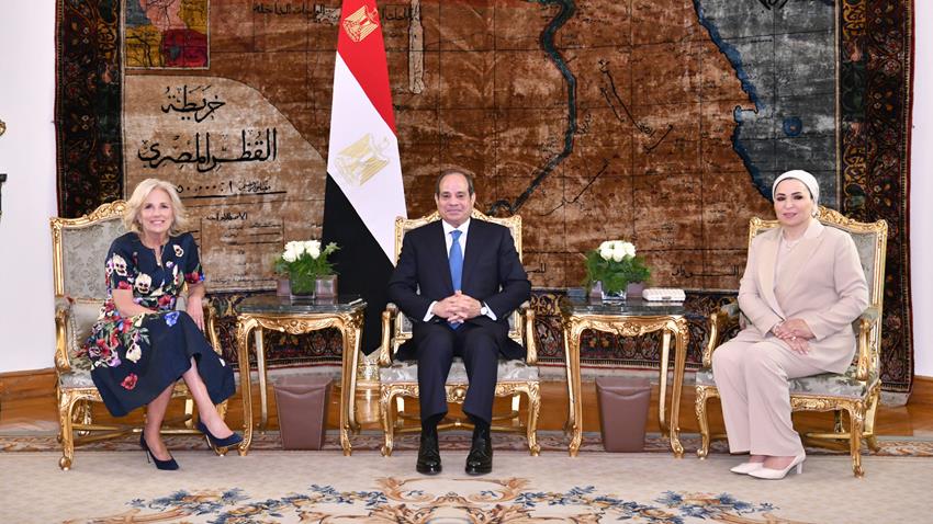 Le Président Al-Sissi et la Première Dame accueillent la première Dame américaine Mme Jill Biden