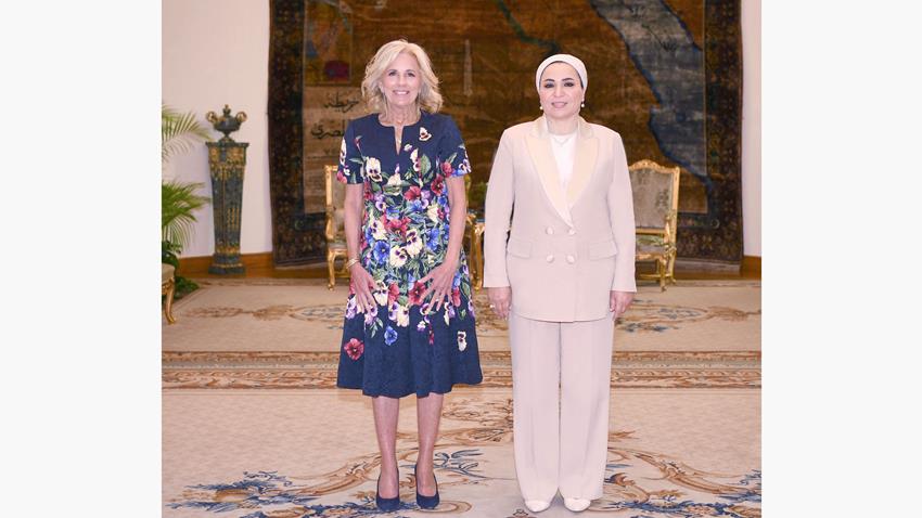 الرئيس عبد الفتاح السيسي والسيدة قرينته يستقبلان السيدة الأولى الأمريكية "جيل بايدن"