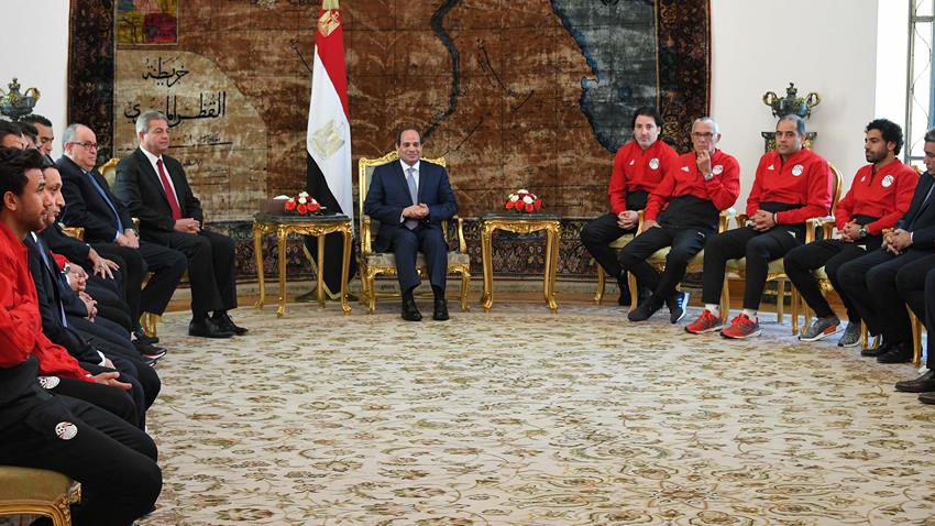 Le président Al-Sissi accueille l'équipe national participant à la Coupe du Monde (Russie 2018)